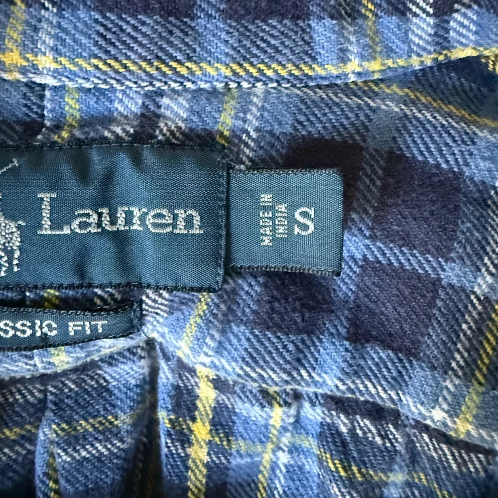Ralph Lauren Men's Navy and Yellow Plaid Shirt